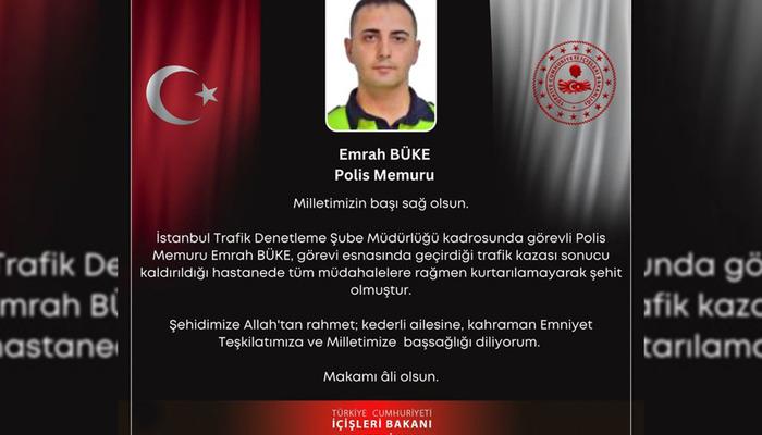 Bakan Yerlikaya kahreden haberi açıkladı!  Polis memuru Emrah Büke şehit oldu